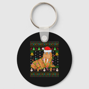Walrus Christmas Lights Funny Santa Ugly Sweaters Keychain
