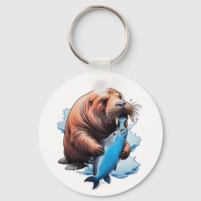 Walrus Fishing In The Sea Keychain (Front)
