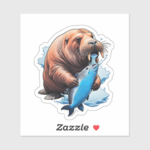 Walrus Fishing In The Sea Sticker