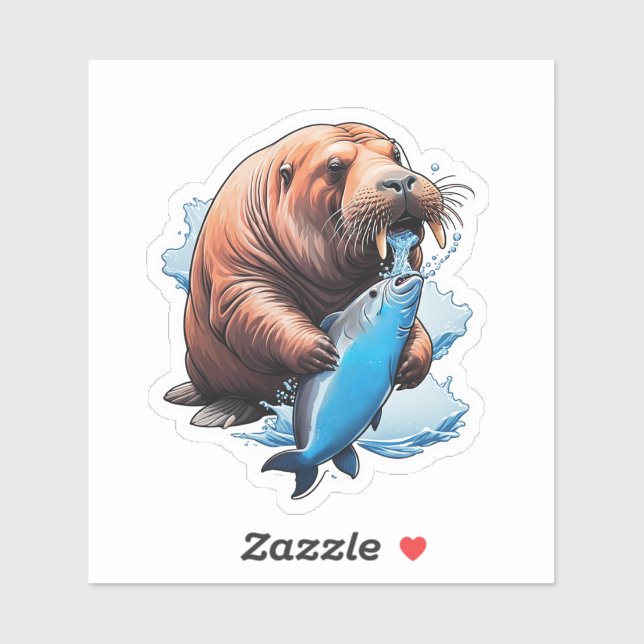 Walrus Fishing In The Sea Sticker (Sheet)
