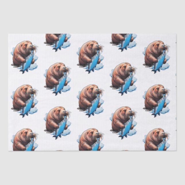 Walrus Fishing In The Sea Tissue Paper (Front)