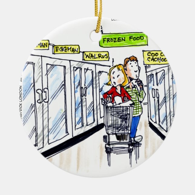 Walrus Frozen Food Section Funny Ceramic Ornament (Front)