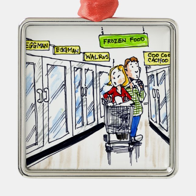 Walrus Frozen Food Section Funny Metal Ornament (Front)