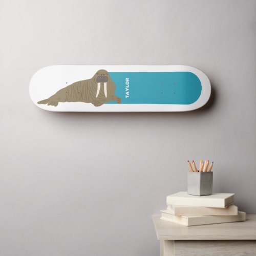 Walrus Graphic Brown Blue White Personalized Skateboard