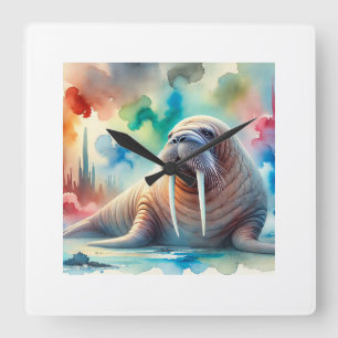 Walrus in the serene 051024AREF150 - Watercolor Square Wall Clock
