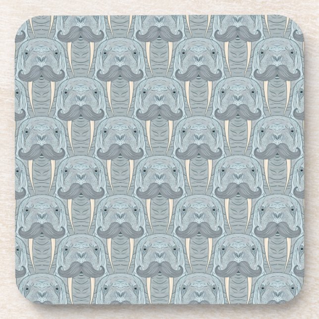 Walrus Mustache Pattern Beverage Coaster (Front)
