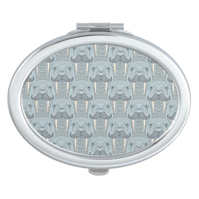 Walrus Mustache Pattern Compact Mirror (Front)