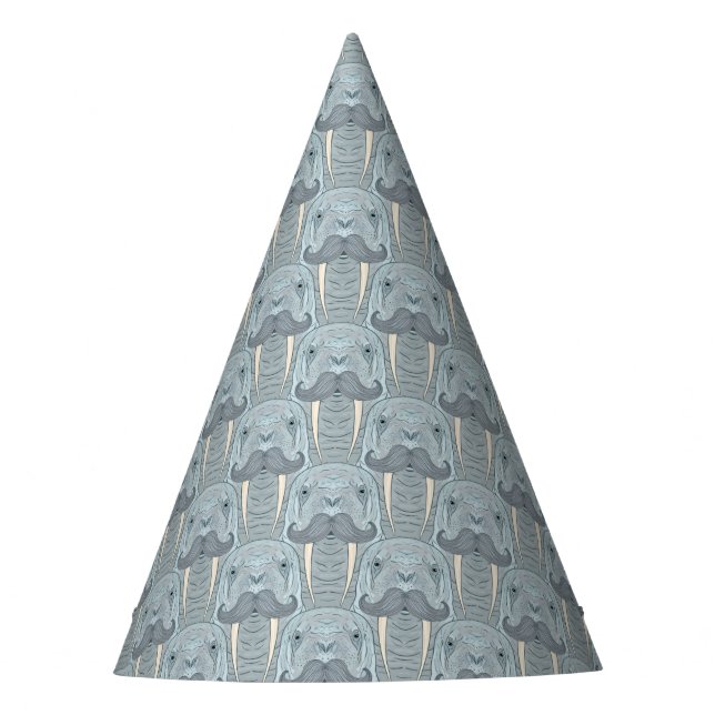 Walrus Mustache Pattern Party Hat (Front)