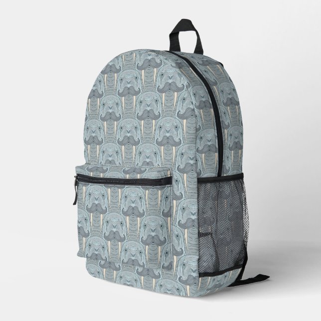 Walrus Mustache Pattern Printed Backpack (Back Corner Right)