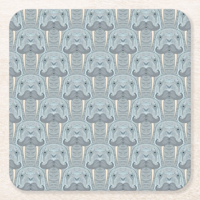 Walrus Mustache Pattern Square Paper Coaster (Front)