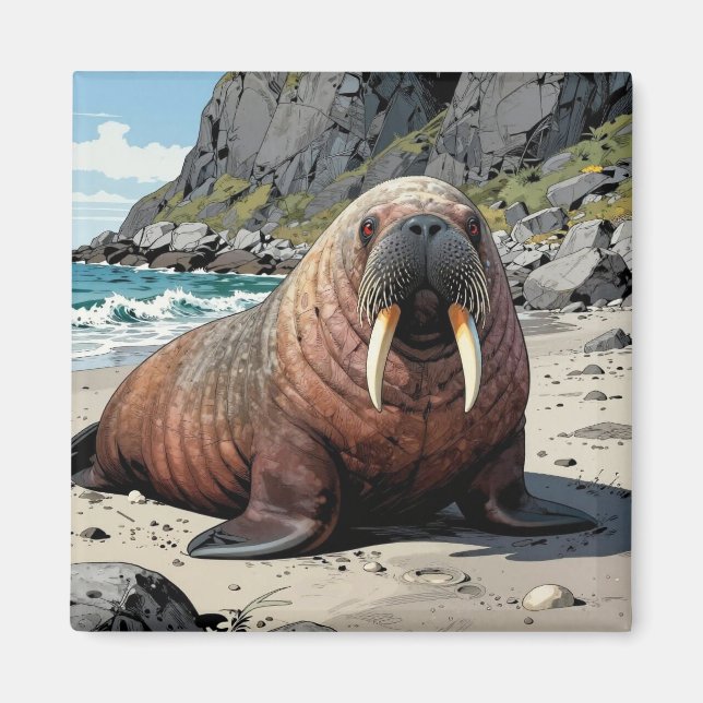 Walrus on a Sandy Beach  | Cute Animals Magnet (Front)