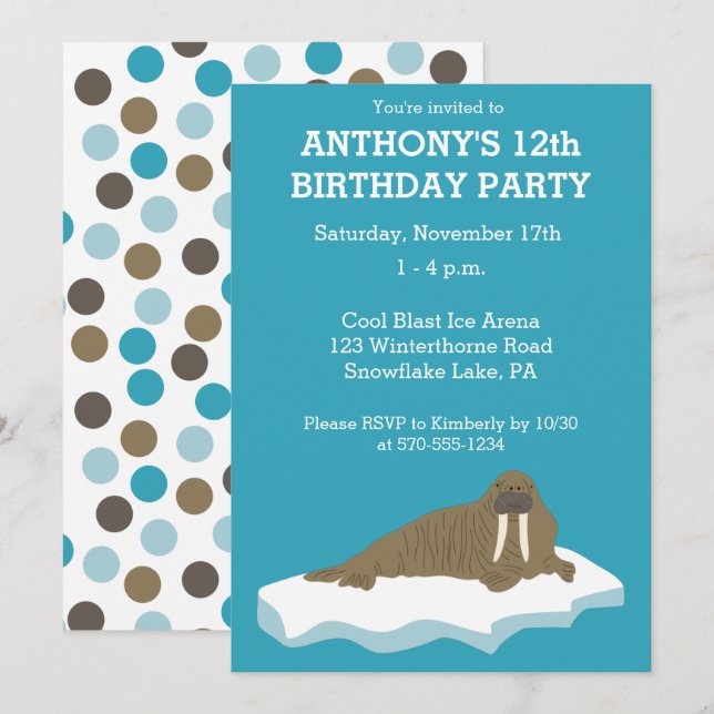 Walrus on an Iceberg Custom Birthday Party Invitation (Front/Back)