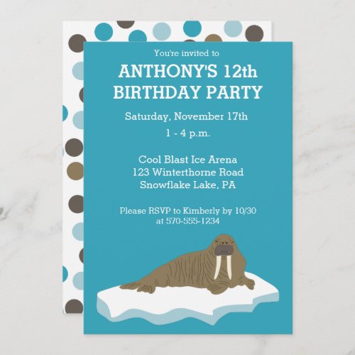 Walrus on an Iceberg Custom Birthday Party Invitation