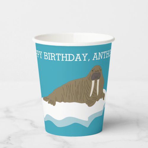 Walrus on an Iceberg Custom Birthday Party Paper Cups