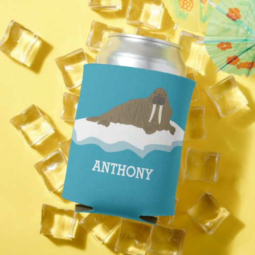 Walrus on an Iceberg Illustration Personalized Can Cooler