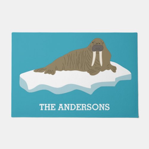 Walrus on an Iceberg Illustration Personalized Doormat