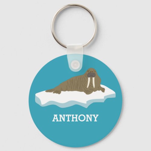 Walrus on an Iceberg Illustration Personalized Keychain