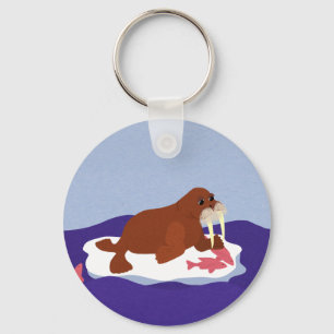 Walrus on Iceberg with Fish Keychain