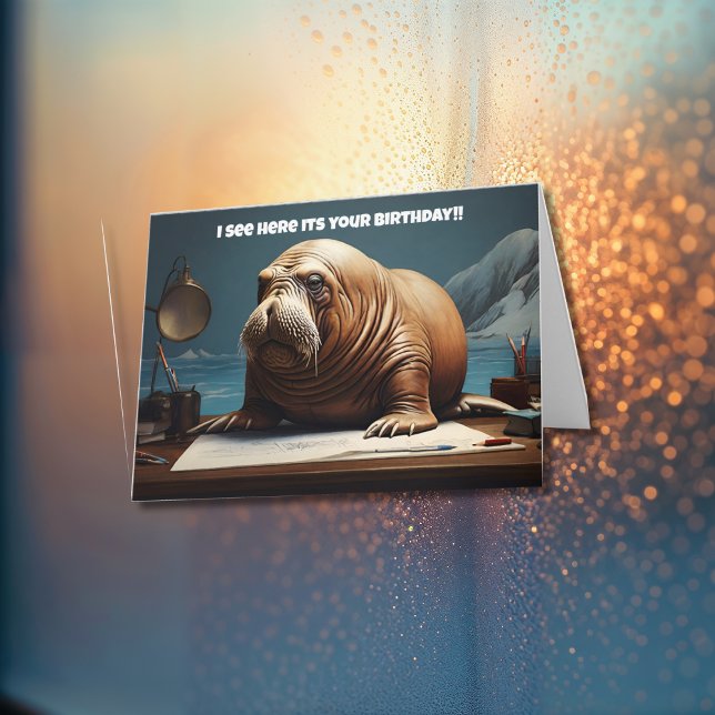 Walrus reading paper thank you card (Creator Uploaded)