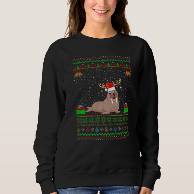 Walrus Santa Hat Matching Ugly Walrus Christmas Sweatshirt (Front)