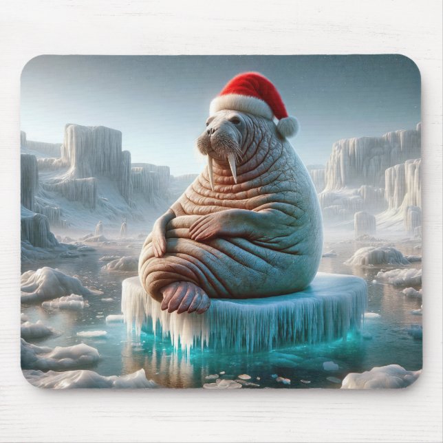 Walrus Wearing a Santa Hat Mouse Pad (Front)