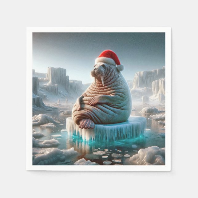 Walrus Wearing a Santa Hat Napkins (Front)