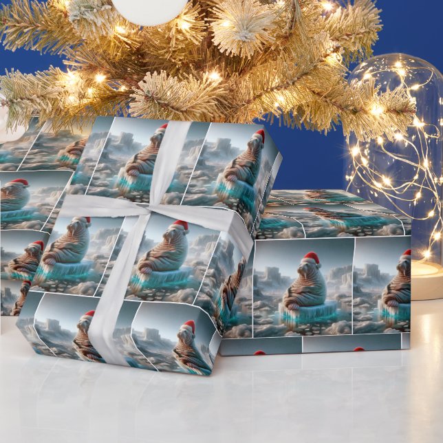 Walrus Wearing a Santa Hat Wrapping Paper (Holidays)