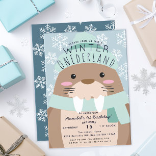 Walrus Winter Onederland Kids Birthday Invitation