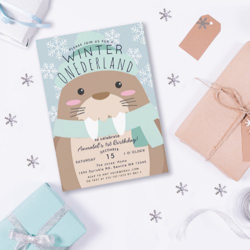 Walrus Winter Onederland Kids Birthday Invitation