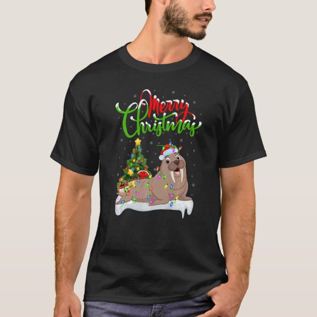 Walrus  Xmas Decorations Santa Walrus Christmas T-Shirt (Front)