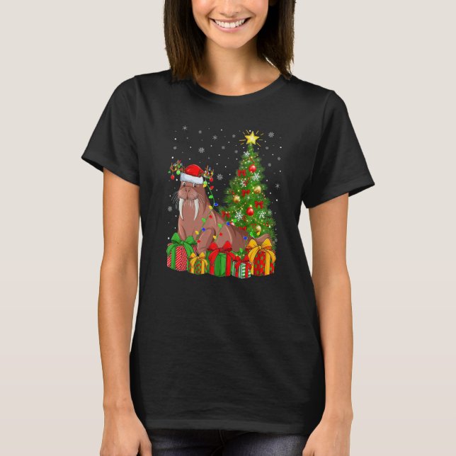Walrus  Xmas Holiday Santa Walrus Christmas Tree T-Shirt (Front)