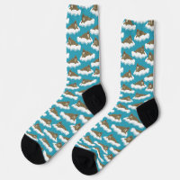 Walruses on Icebergs Patterned Teal Turquoise Blue