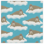 Walruses on Icebergs Patterned Turquoise Blue Fabric