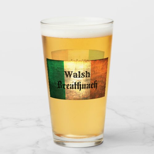 Walsh Surname on  Irish Flag   Glass
