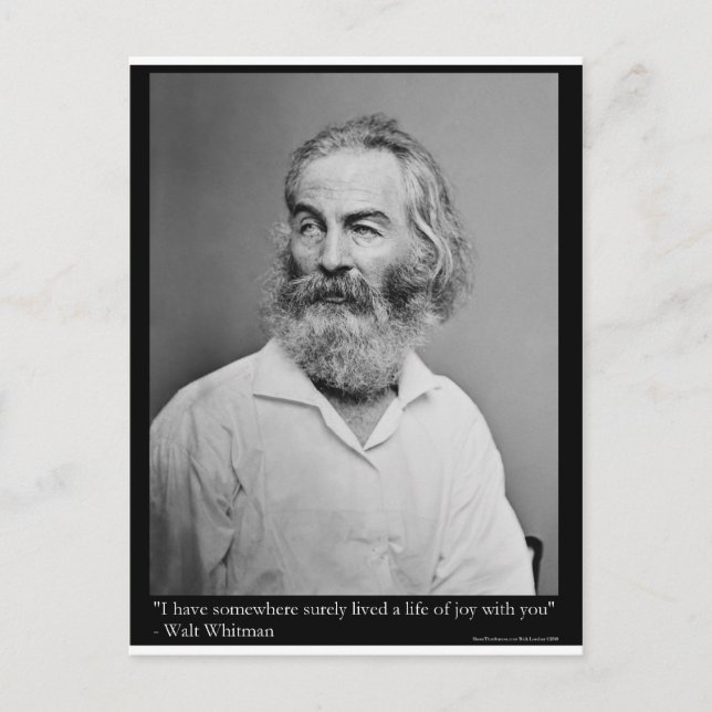 Walt Whitman Joy With You Love Quote Mugs Tees etc Postcard (Front)