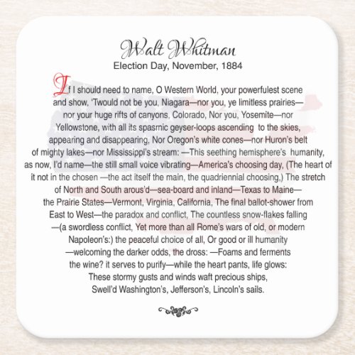 Walt Whitman poetry elegant Square Paper Coaster