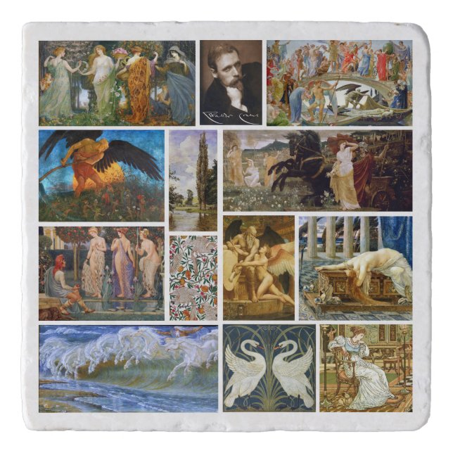 Walter Crane Art Nouveau Gallery Collage Marble Trivet (Front)