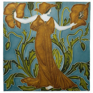 Walter Crane Art Nouveau Orange Poppy Maiden Cloth Napkin