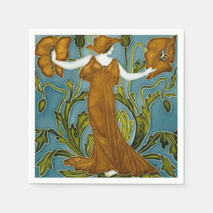 Walter Crane Art Nouveau Orange Poppy Maiden Napkins