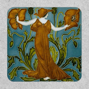 Walter Crane Art Nouveau Orange Poppy Maiden Patch