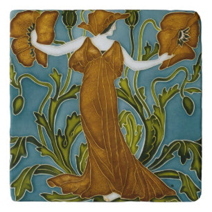 Walter Crane Art Nouveau Orange Poppy Maiden Trivet