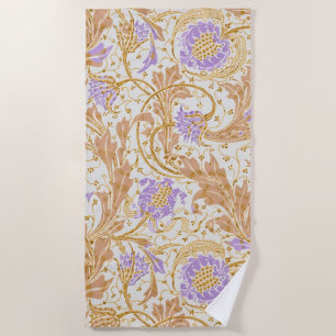 Walter Crane Arts and Crafts Purple Floral Art Beach Towel