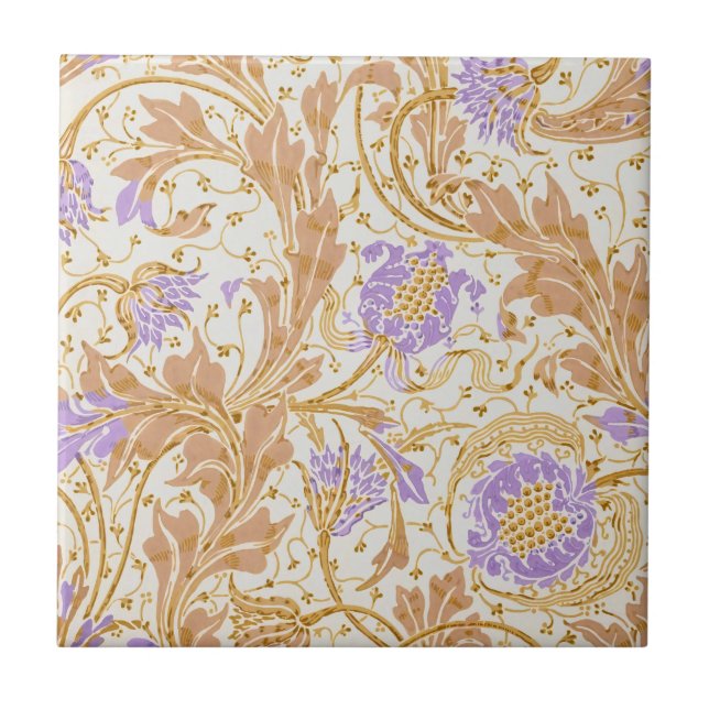 Walter Crane Arts and Crafts Purple Floral Art Ceramic Tile (Front)