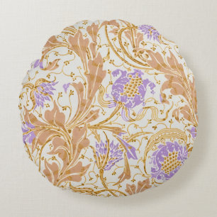 Walter Crane Arts and Crafts Purple Floral Art Round Pillow