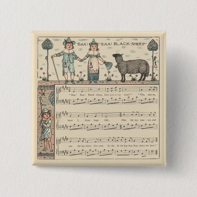 Walter Crane Baa Baa Black Sheep Nursery Rhyme  Button (Front)