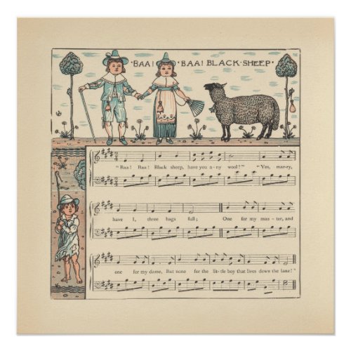 Walter Crane Baa Baa Black Sheep Nursery Rhyme  Poster