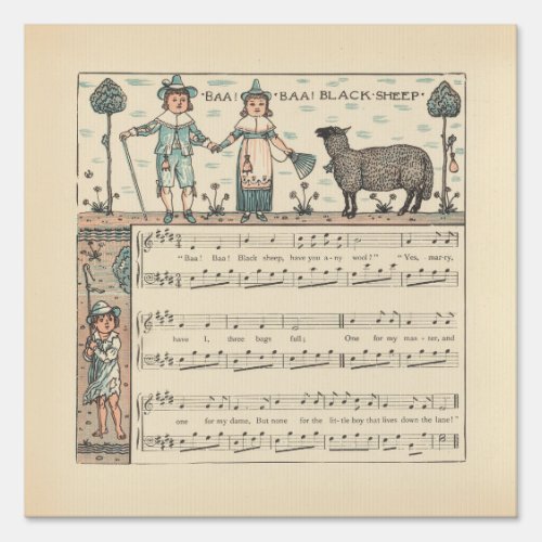 Walter Crane Baa Baa Black Sheep Nursery Rhyme  Sign