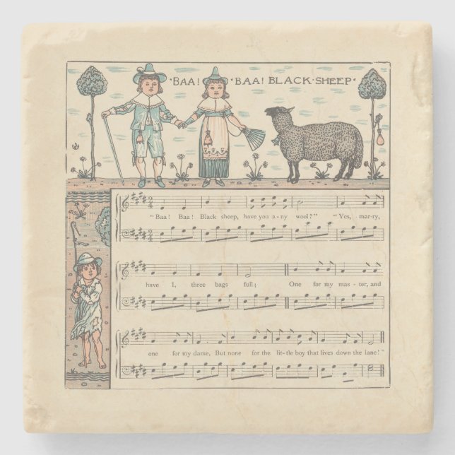 Walter Crane Baa Baa Black Sheep Nursery Rhyme  Stone Coaster (Front)