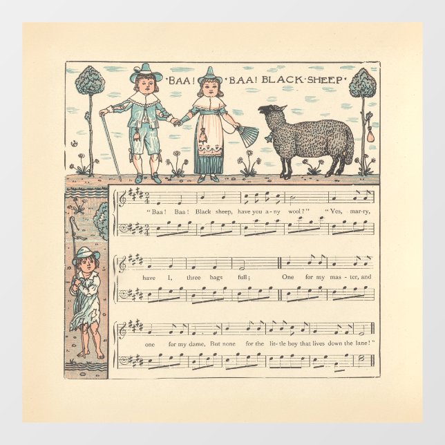 Walter Crane Baa Baa Black Sheep Nursery Rhyme  Window Cling (Sheet)