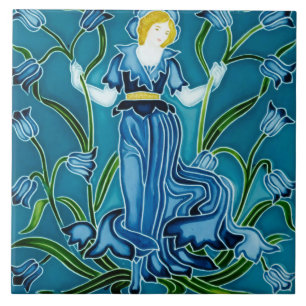 Walter Crane Bluebell Art Nouveau Flower Maiden Ceramic Tile